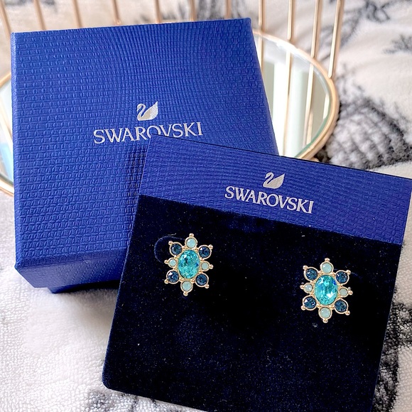 Swarovski “Lucky Goddess” Blue Crystal Stud Earrings - Picture 3 of 12